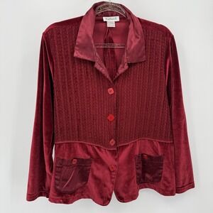 Vintage Rafael Jacket Womens L Red Velvet Button Up Satin Collar 90s Goth Witchy